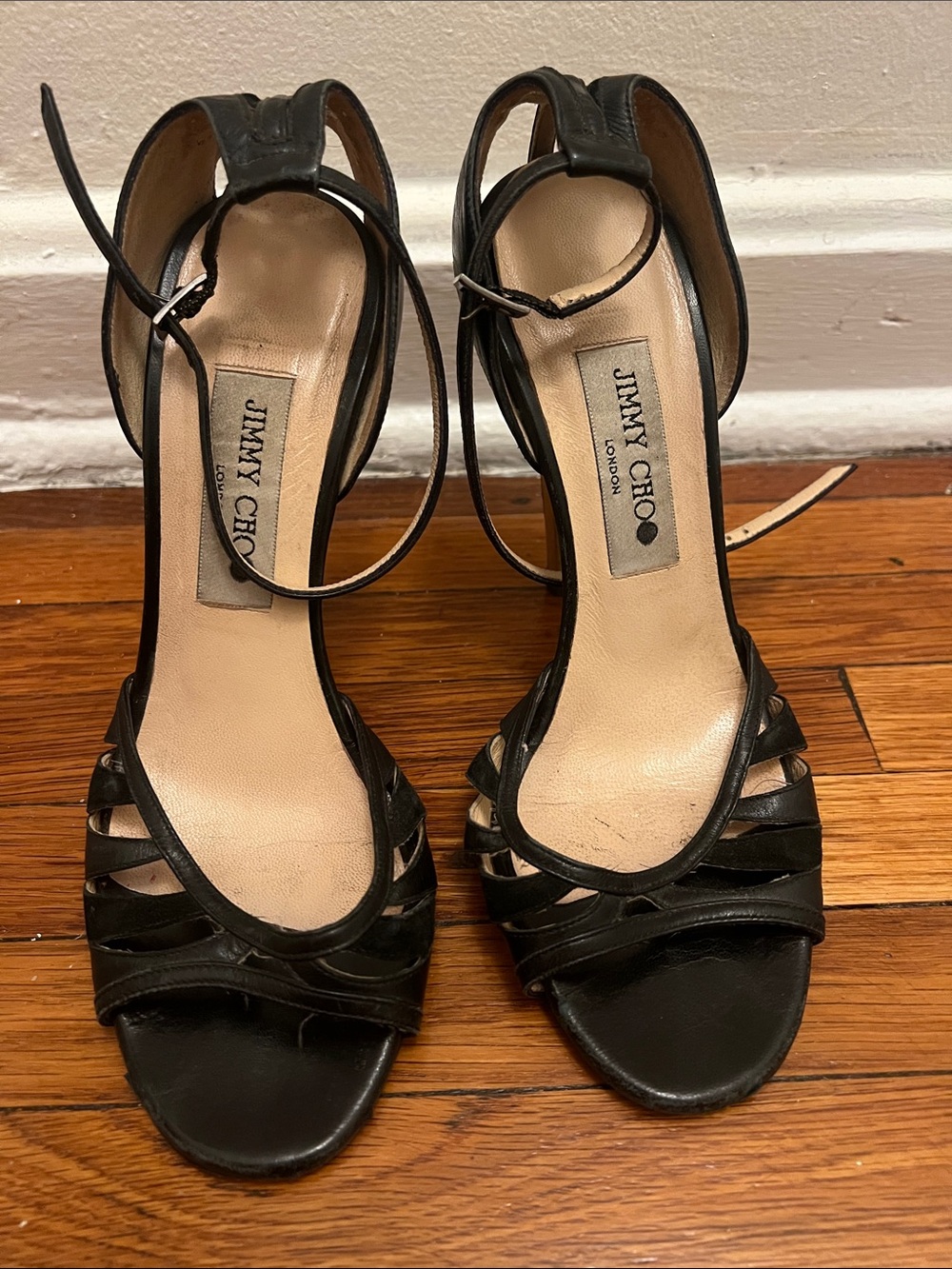 Jimmy Choo Black Leather Ankle-Strap Sandals